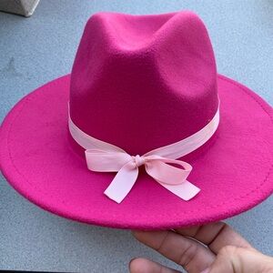 Pink Fedora Hat with Ribbon
